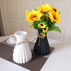 Unbreakable Plastic Flower Vase with Bow Tie Kenya – Modern Decorative Vase in Black, White and Grey