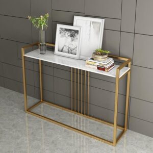 Luxury Marble-Top Console Table Kenya – Modern Gold Metal Frame Entryway Table in Gold and White