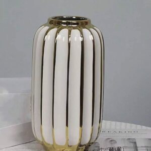 White Ceramic Flower Vase with Gold Rim Kenya – Elegant Luxury Decorative Vase