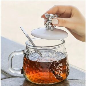 Borosilicate Glass Cup with Bear Lid and Spoon Kenya – Cute Gift Cup for Tea and Coffee
