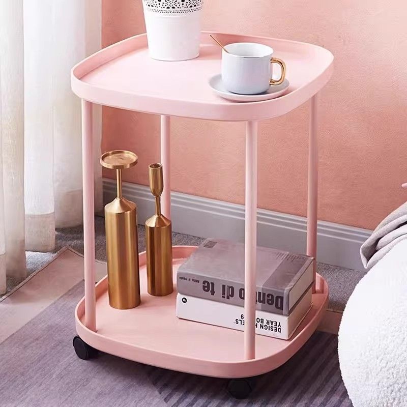 2-Layer Small Side Table with Wheels Kenya – Compact Bedside Table and Nightstand with Storage