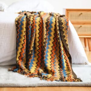 Boho Chenille Knit Throw Blanket Kenya – Soft Jacquard Blanket with Tassels for Sofa and Bed