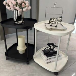2-Layer Small Side Table with Wheels Kenya – Modern Bedside Table and Nightstand with Storage