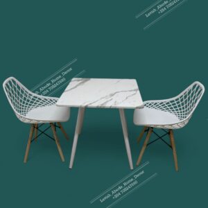 White Square Dining Table with 2 White Eames Mesh Chairs Kenya – Modern Compact Dining Set