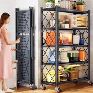 Foldable Multipurpose Rack With Shelves & Wheels/ Kitchen Rack