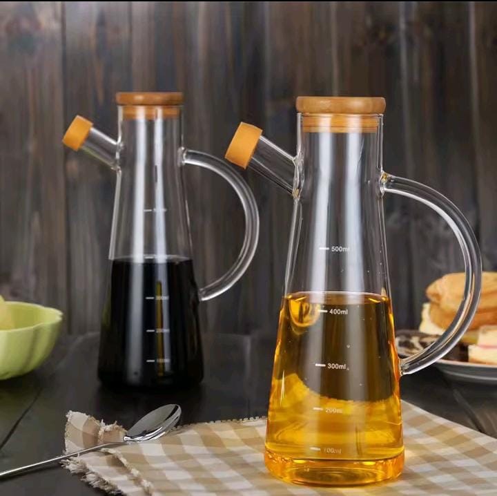500ml Borosilicate glass oil jar with Airtight bamboo lid - Image 3