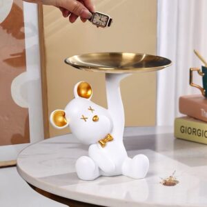 Cartoon Bear Sculpture With Metal Tray - Animal Figurine Storage for Keys and Sundries - Home Decor Gift