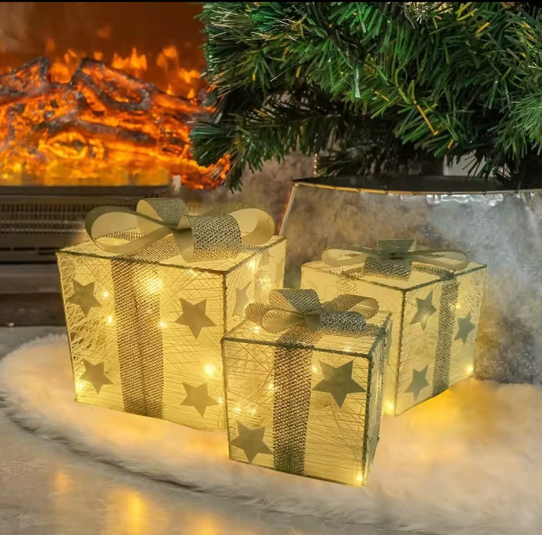3 pcs set lighted gift box AA battery powered, Festive Illuminated Boxes Size :25*25*30cm, 20*20*25cm,15*15*20cm - Image 2