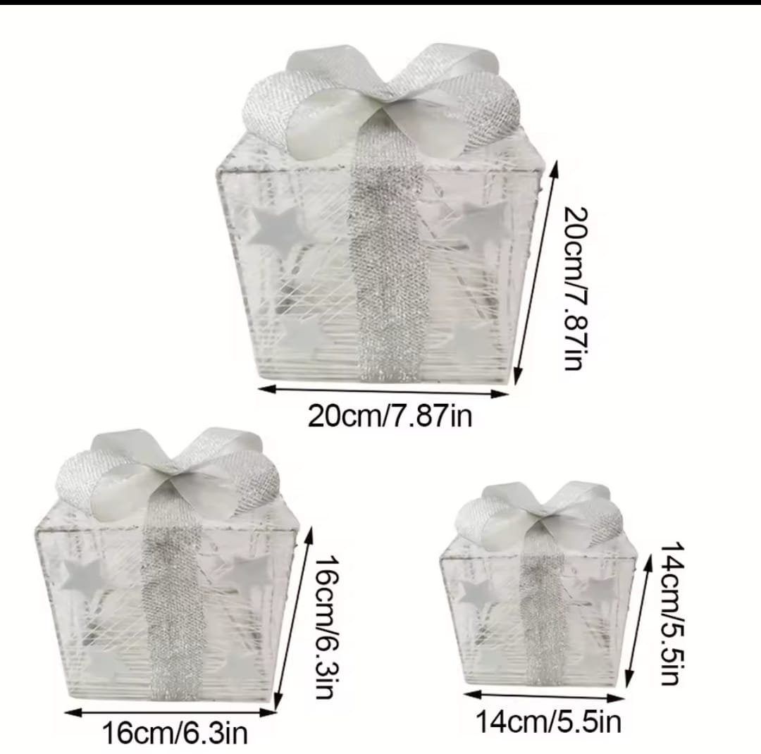 3 pcs set lighted gift box AA battery powered, Festive Illuminated Boxes Size :25*25*30cm, 20*20*25cm,15*15*20cm - Image 3
