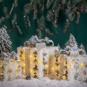 3Pc Set Snow Flocked Christmas Lighted Gift Boxes Festive Illuminated Box SIZE : 26cm x 26cm x 19cm, 21cm x 21cm x 19cm, 16cm x 16cm x 14cm