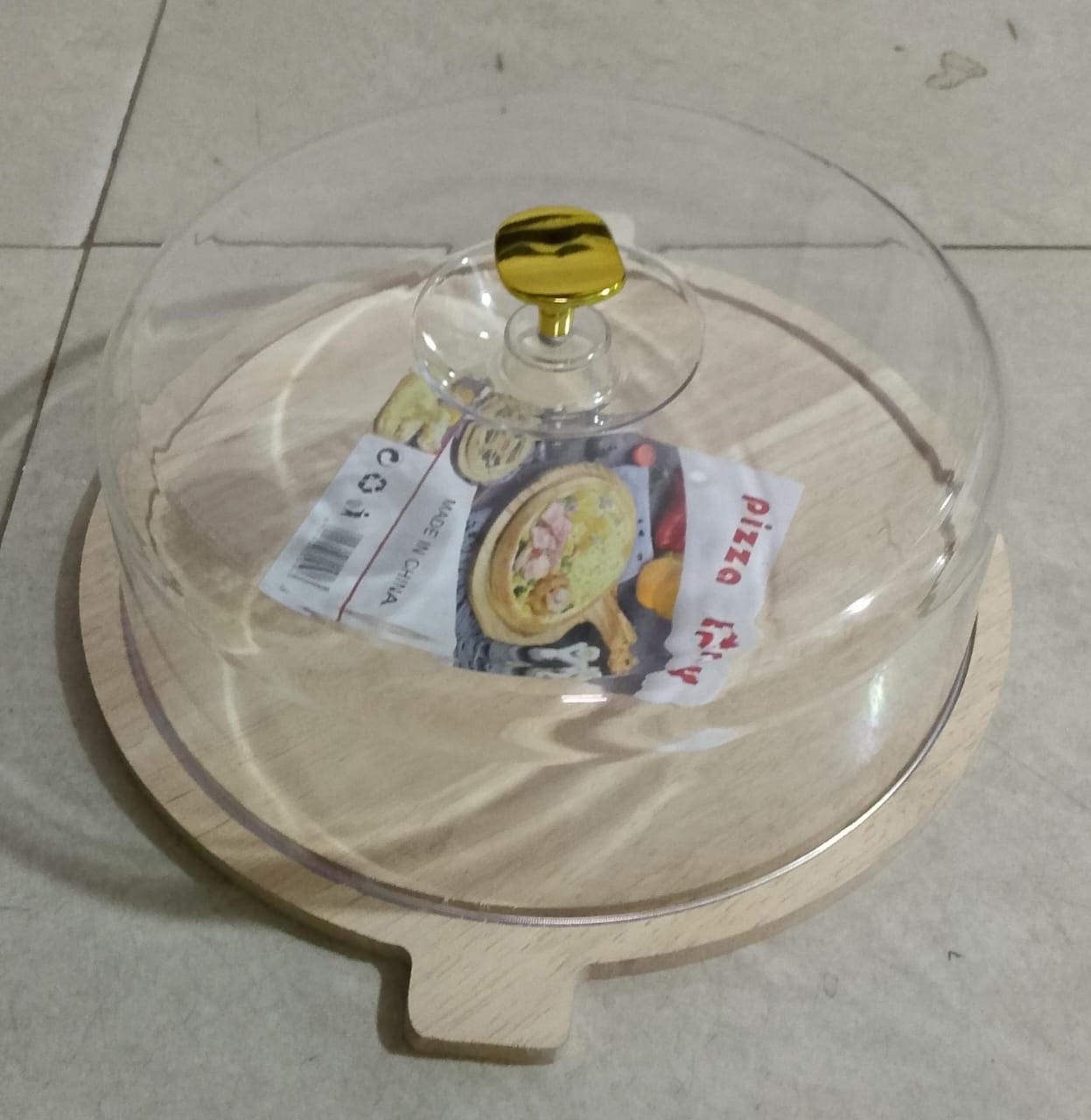 30cm bamboo tray with handle + acrylic dome cover for food bread cake fruits storage now available in 2 wooden base designs - Image 2