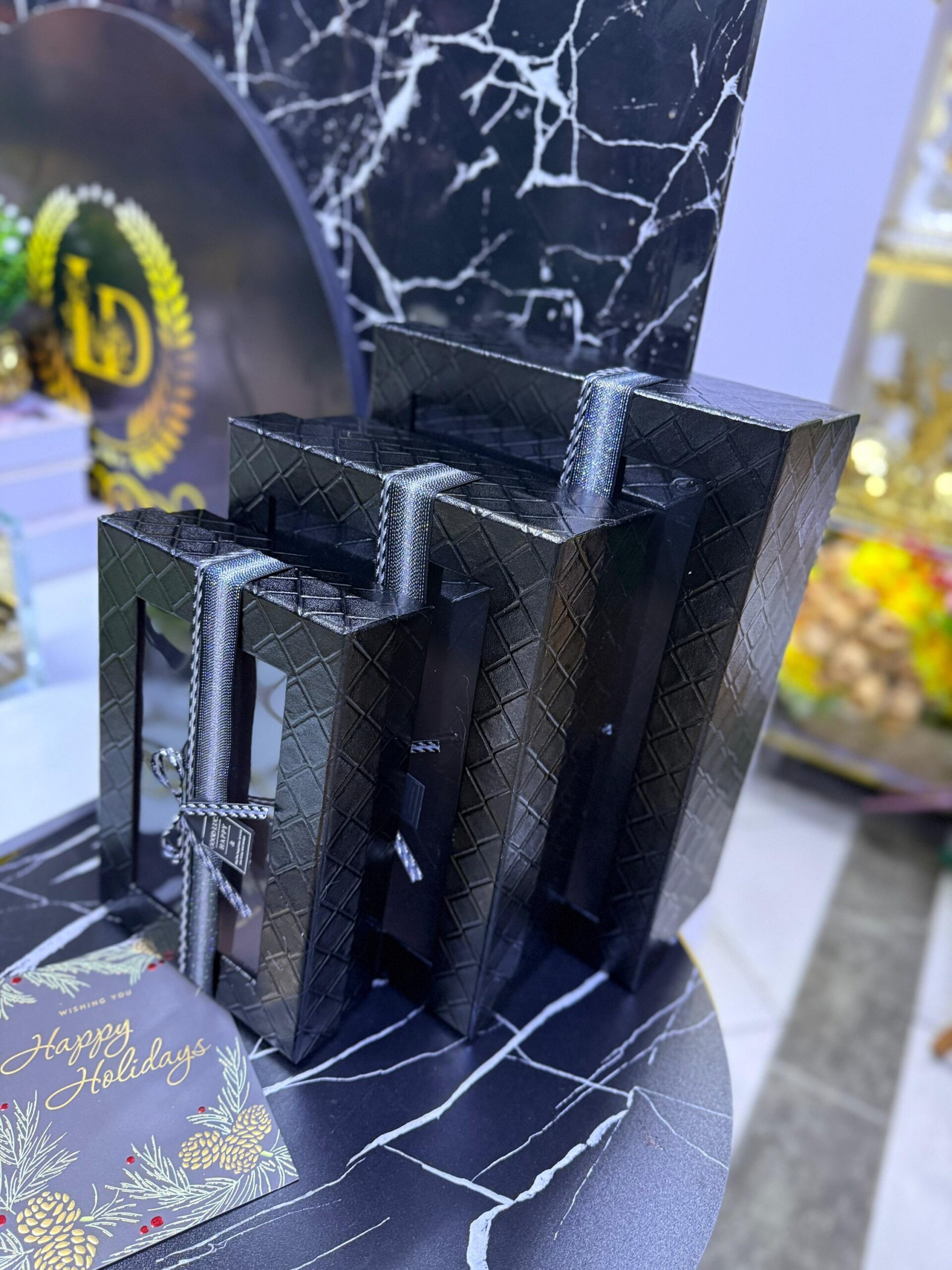 Gift Boxes with Lids, Set of 3 Black Gift Boxes with Ribbon, Assorted Gift Boxes, Sturdy and Pre-Wrapped Gift Box