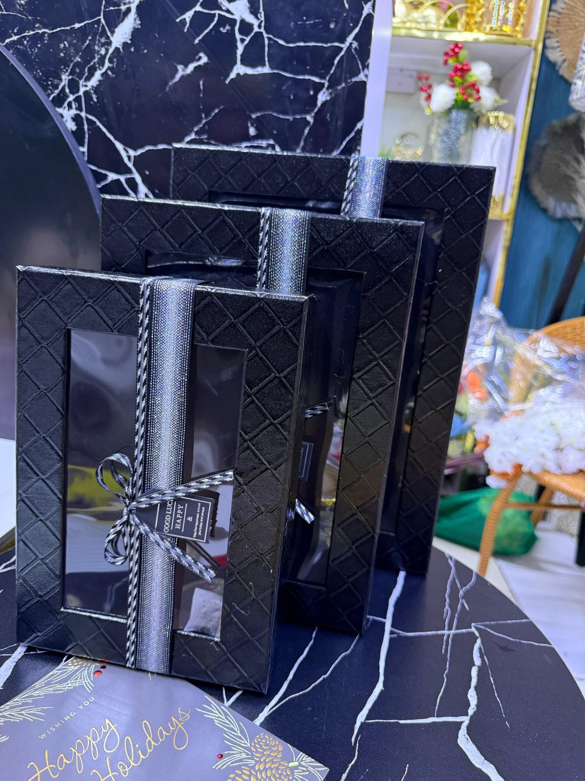 Gift Boxes with Lids, Set of 3 Black Gift Boxes with Ribbon, Assorted Gift Boxes, Sturdy and Pre-Wrapped Gift Box - Image 3
