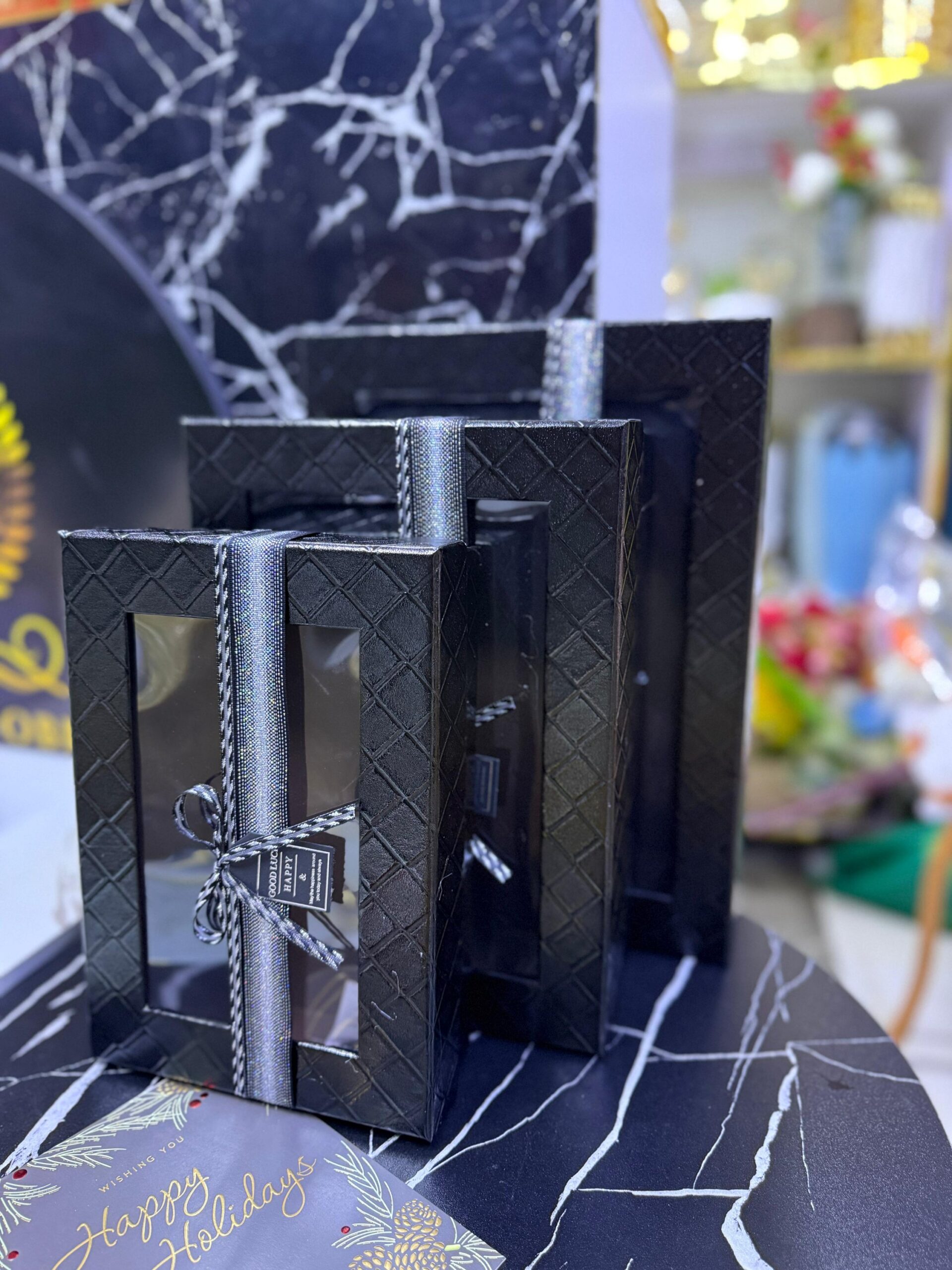 Gift Boxes with Lids, Set of 3 Black Gift Boxes with Ribbon, Assorted Gift Boxes, Sturdy and Pre-Wrapped Gift Box - Image 2