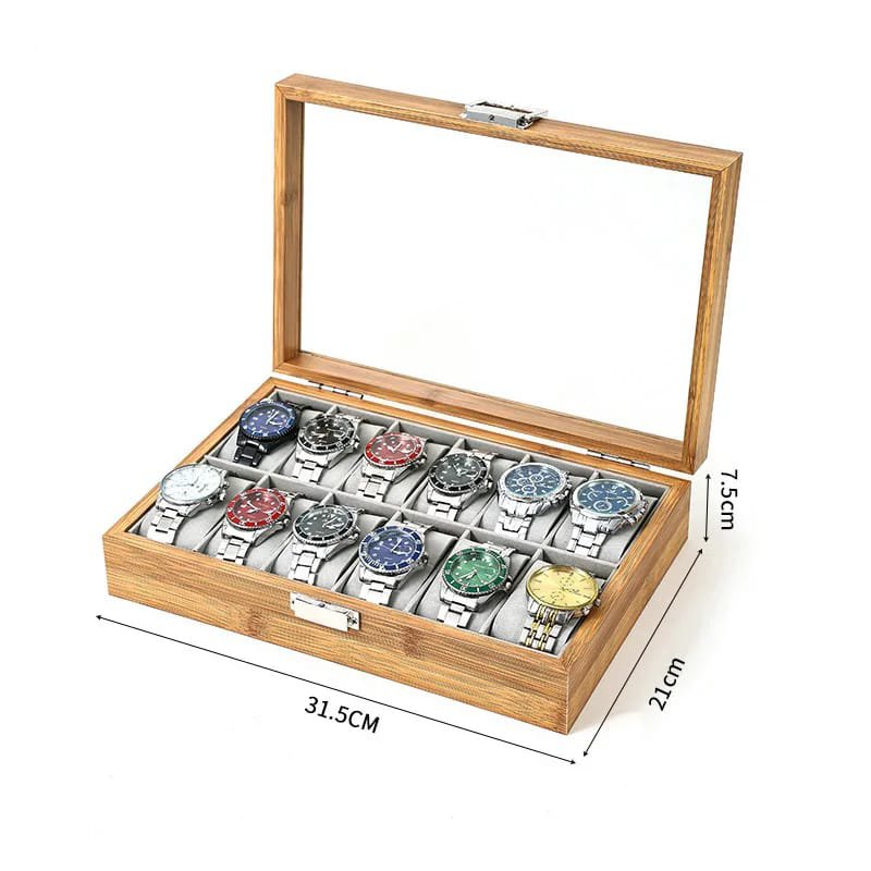 12 Slots Wooden Watch Organizer Watch Display Case With Glass Top
Jewelry Organizer for men and women Best gift ever - Image 2