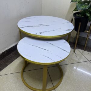 2 in 1 Nesting Table Wooden Marble Effect Top Gold Stand Coffee Table