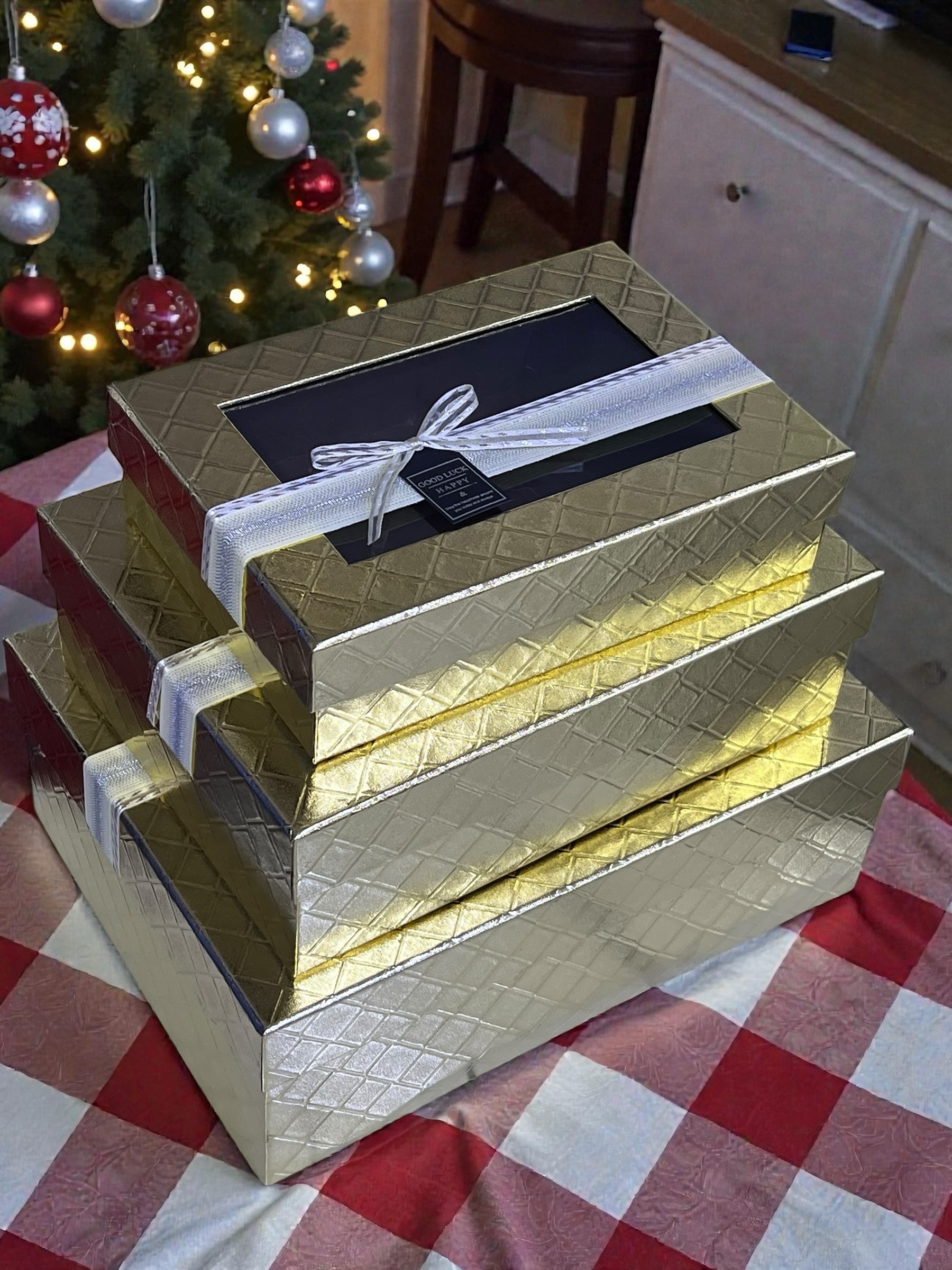 3 Piece Gift Box Rectangular with Window Gold Color Premium Quality Paper Perfect Packaging for Gifts Jewelry Christmas Birthdays Weddings Holidays Eco-Friendly Reusable Box - Image 3