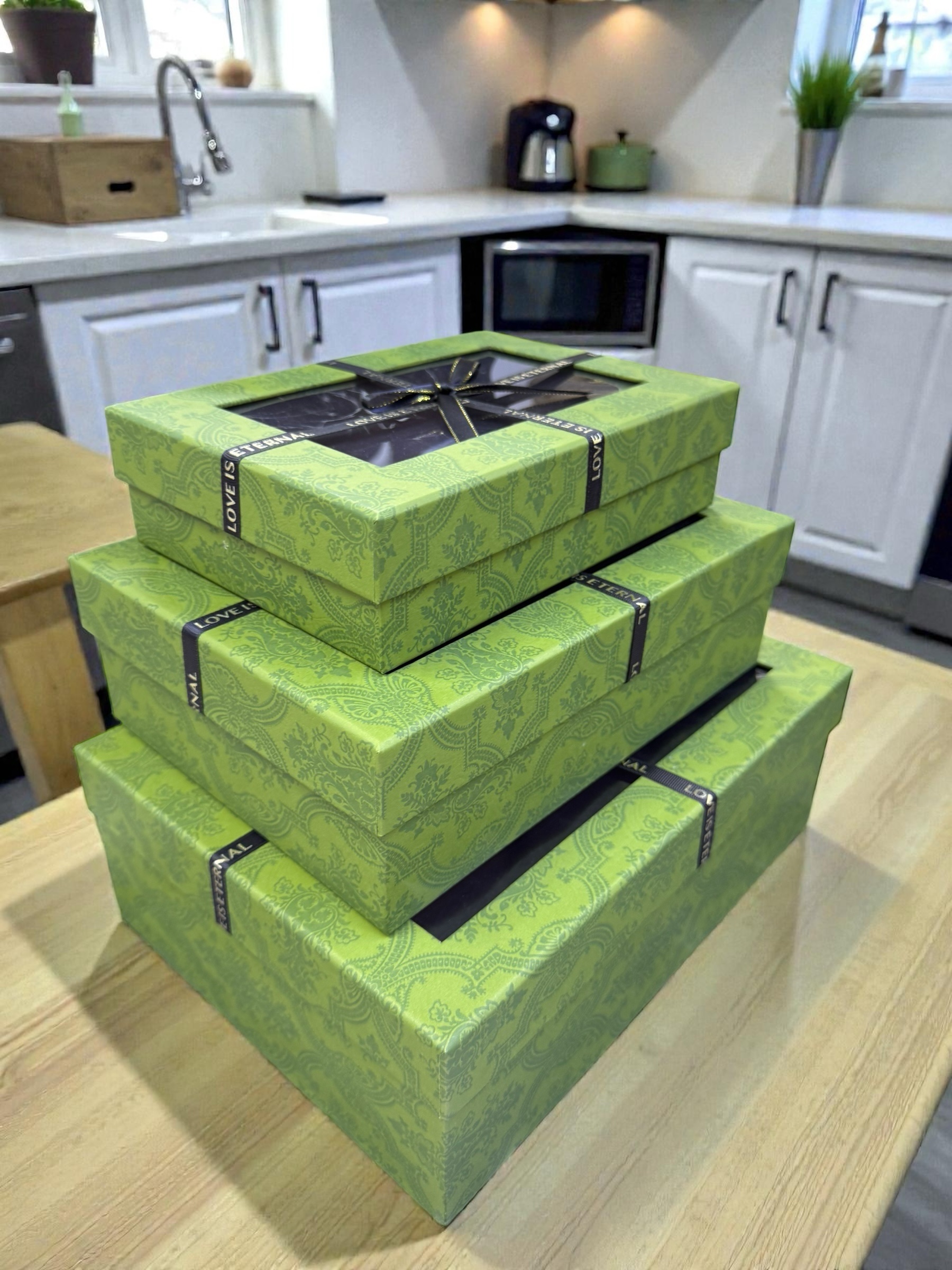 3 pc Gift Boxes Rectangular with Window Green Color Premium Quality Paper Perfect Packaging for Gifts Jewelry Christmas Birthdays Weddings Holidays Eco-Friendly Reusable Box - Image 2