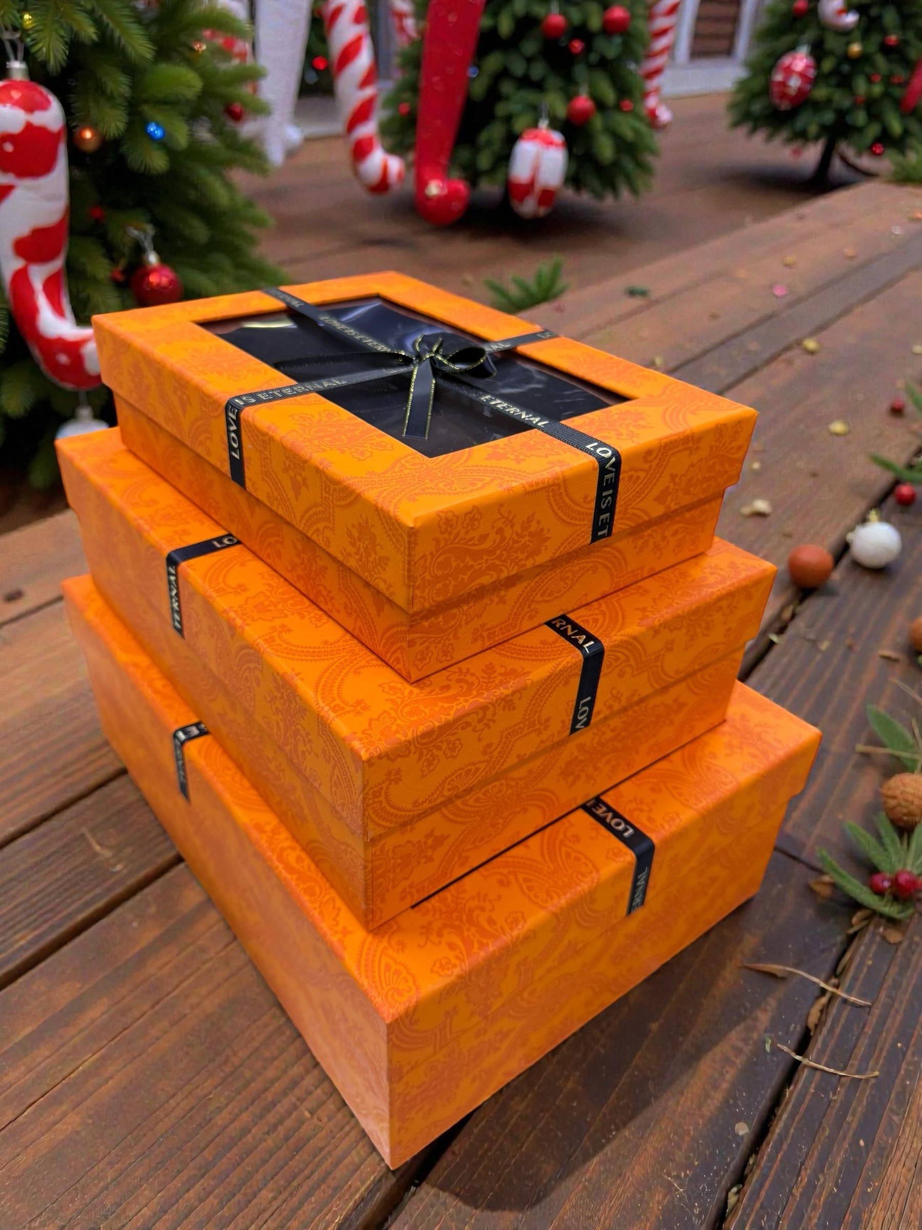 3 Pc Gift Boxes Rectangular with Window Orange Color Premium Quality Paper Perfect Packaging for Gifts Jewelry Christmas Birthdays Weddings Holidays Eco-Friendly Reusable Box