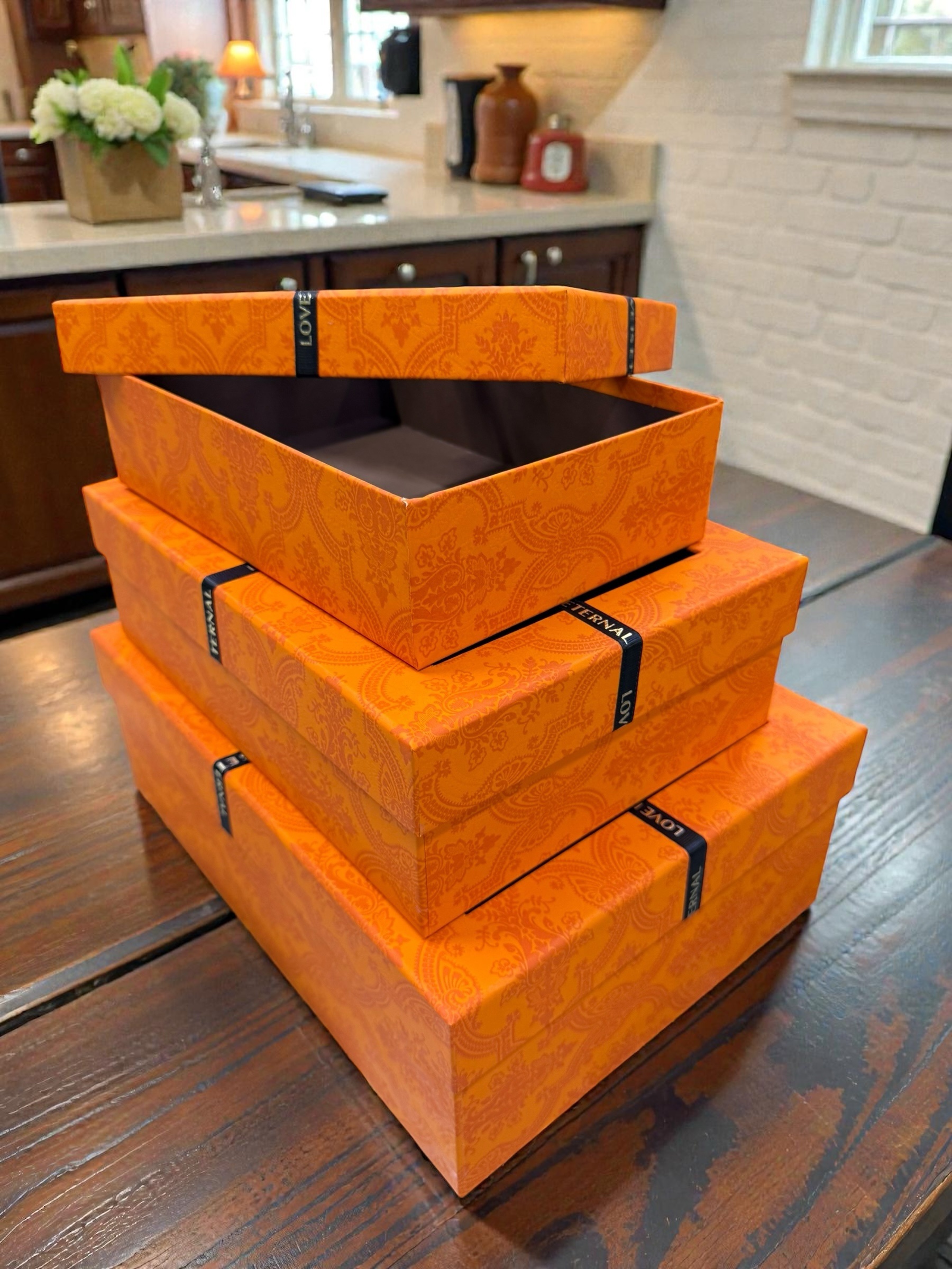 3 Pc Gift Boxes Rectangular with Window Orange Color Premium Quality Paper Perfect Packaging for Gifts Jewelry Christmas Birthdays Weddings Holidays Eco-Friendly Reusable Box - Image 3