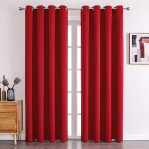 Luxury textured High Grade 2 Full Curtains with a Sheer - Red