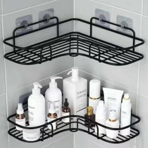 Kitchen / Bathroom Black Metallic corner triangular bathroom organizer, corner shower caddy,stick by adhesive stickers