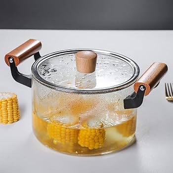 3.5 L Heavy Borosilicate Glass Cookware High Boron with Wooden Handle