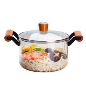 2.5 L Heavy borosilicate Glass cookware High Boron Wooden handle