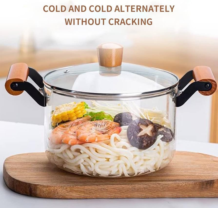 3.5 L Heavy Borosilicate Glass Cookware High Boron with Wooden Handle - Image 2