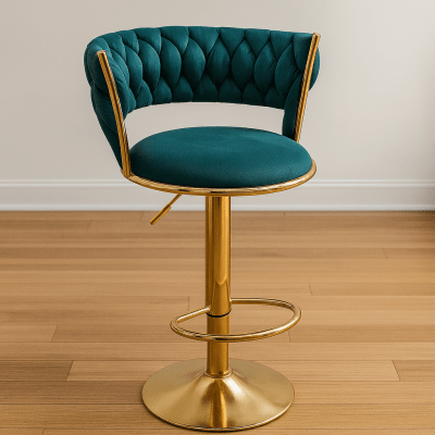 Green Velvet Bar Stools Nordic Fashion Bar High Chair Gold Round Bottom Woven Kitchen Counter Stools Bar Chair - Image 2