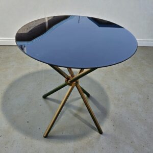 Black Round Table with Sturdy Gold Stainless Steel Stand - Dining Fits 2- 4 chairs