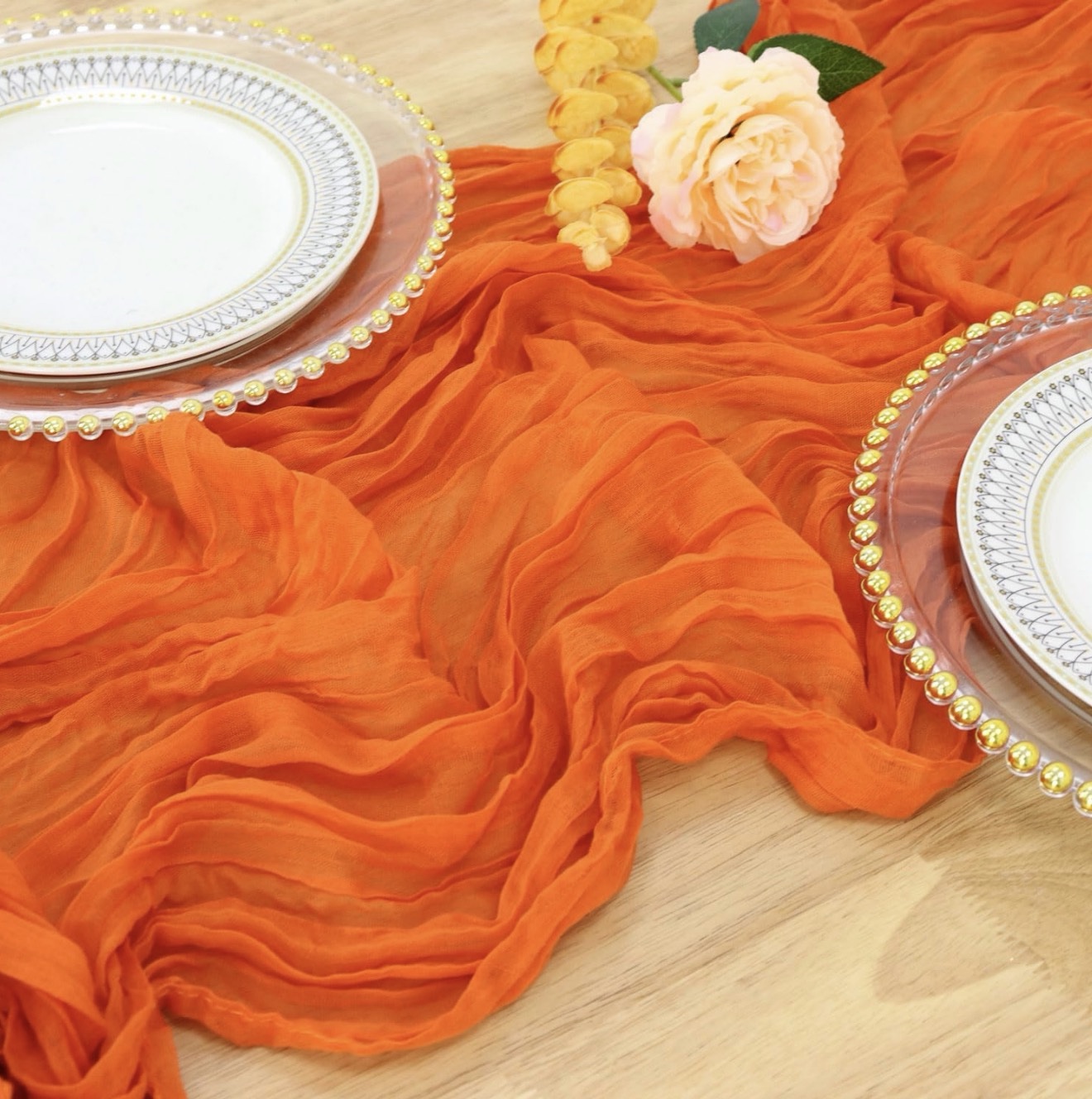 Orange Table Runners 10Ft Cheesecloth Table Runner Boho Gauze Table Runner Romantic Long Sheer Fabric Cheese Cloth Table Runners - Image 2