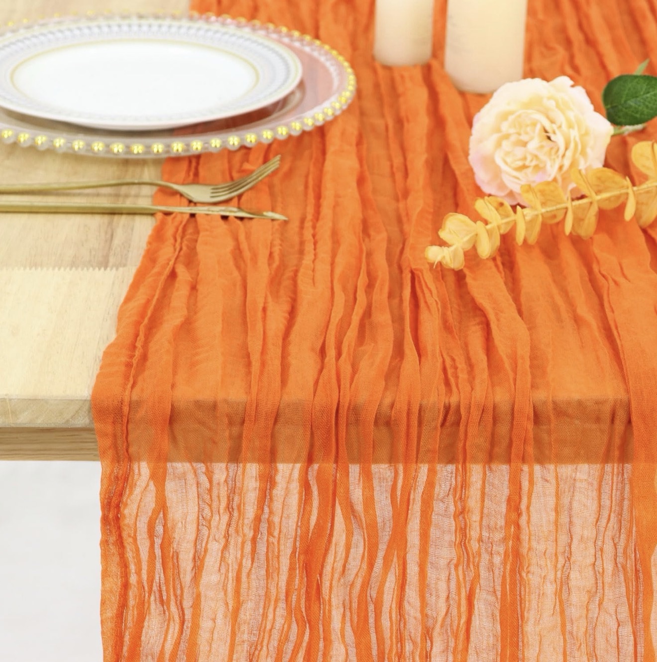 Orange Table Runners 10Ft Cheesecloth Table Runner Boho Gauze Table Runner Romantic Long Sheer Fabric Cheese Cloth Table Runners - Image 4