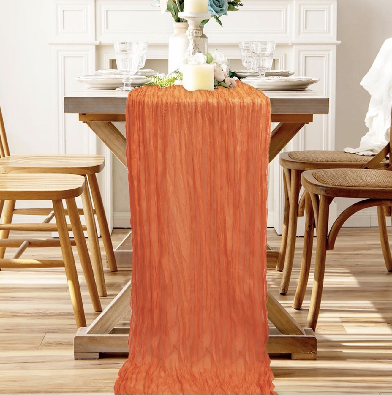 Orange Table Runners 10Ft Cheesecloth Table Runner Boho Gauze Table Runner Romantic Long Sheer Fabric Cheese Cloth Table Runners - Image 3