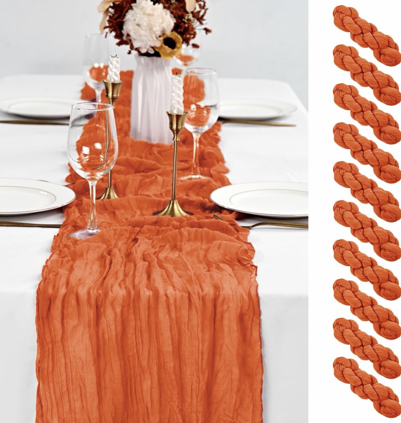 Orange Table Runners 10Ft Cheesecloth Table Runner Boho Gauze Table Runner Romantic Long Sheer Fabric Cheese Cloth Table Runners - Image 5