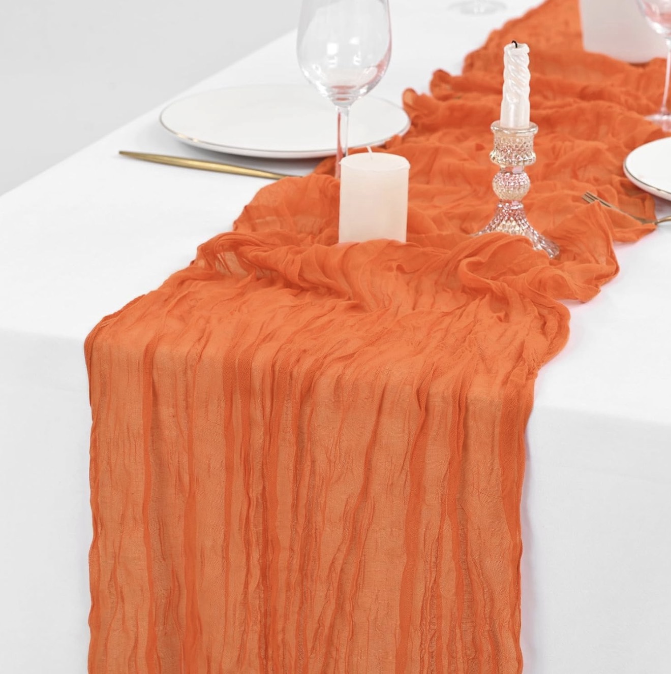 Orange Table Runners 10Ft Cheesecloth Table Runner Boho Gauze Table Runner Romantic Long Sheer Fabric Cheese Cloth Table Runners - Image 7