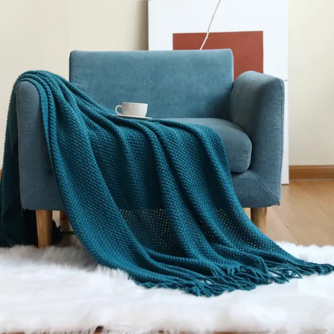 Jacquard Knitted tassel blankets /shawl throw blankets Decorative Sofa or bed throw Acrylic Cashmere Mustard Yellow Burnt Orange White Yellow Gray Turquoise - Image 6