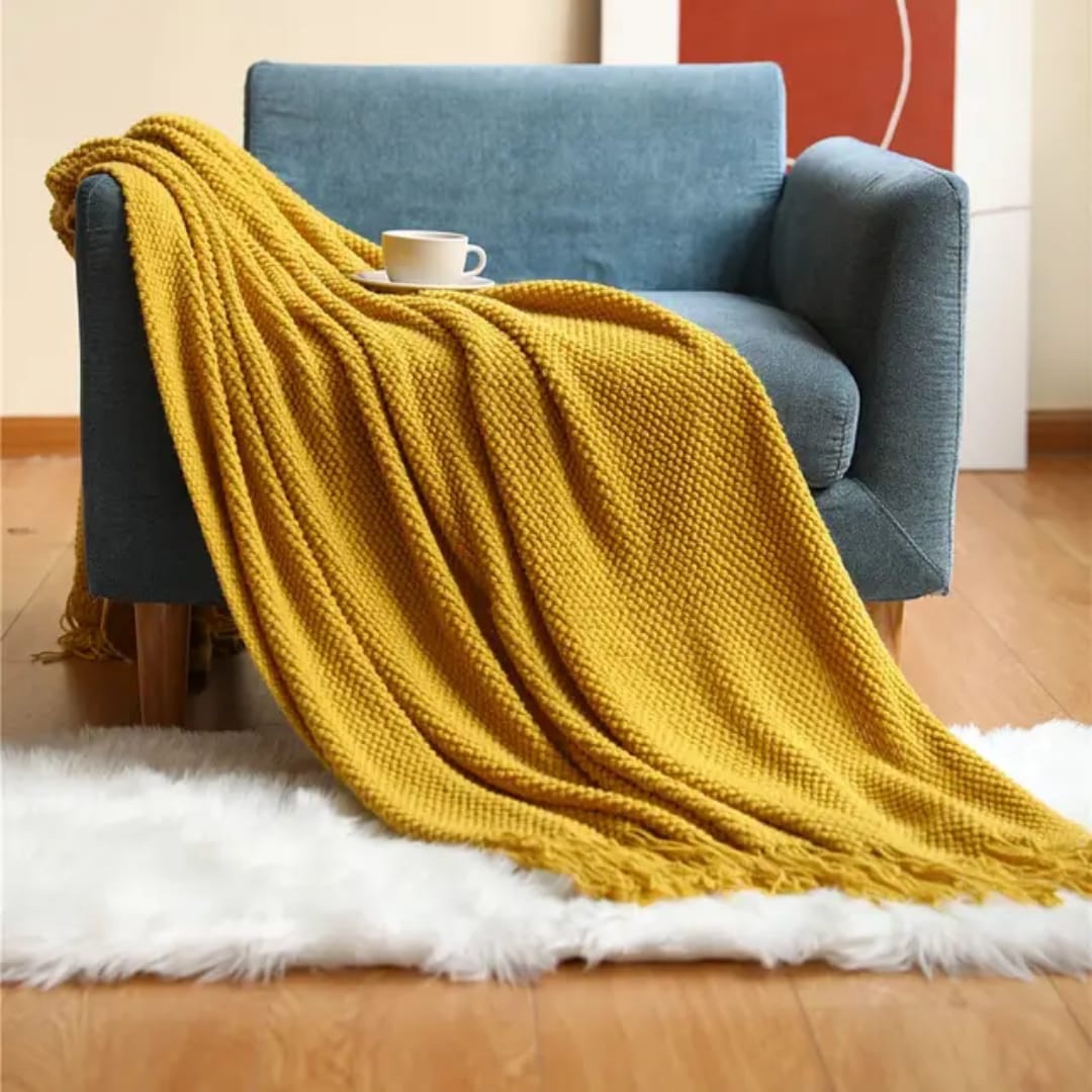 Jacquard Knitted tassel blankets /shawl throw blankets Decorative Sofa or bed throw Acrylic Cashmere Mustard Yellow Burnt Orange White Yellow Gray Turquoise