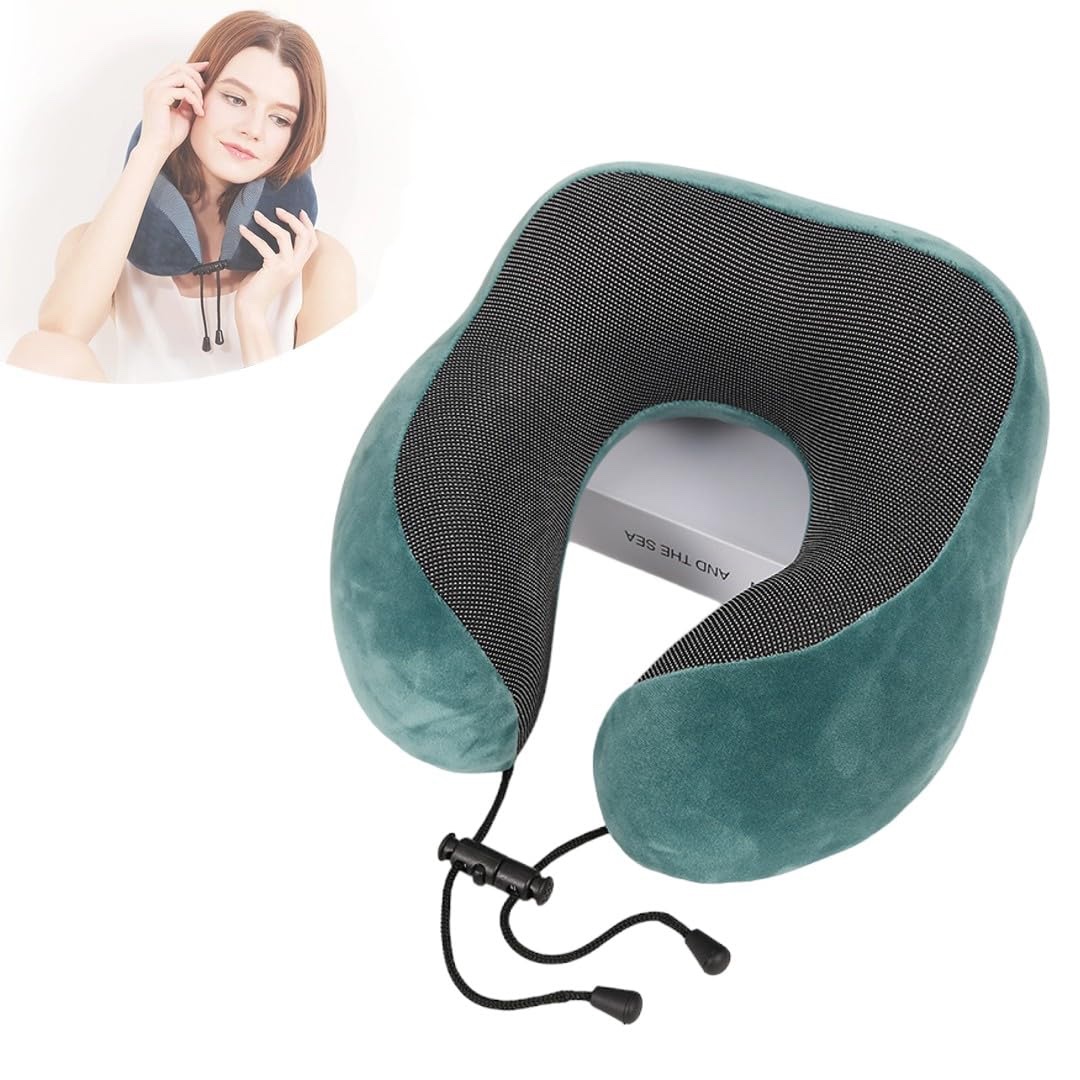 Ergonomic Neck Pillow Memory Foam Travel Compressable - Green