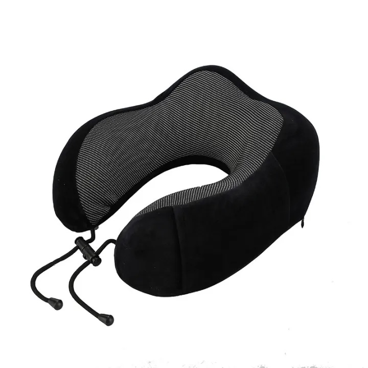 Ergonomic Neck Pillow Memory Foam Travel Compressable - Black - Image 2