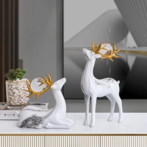 2-Piece Deer Figurine Set with Crystal Balls – White Marble Finish | Luxury Decor Kenya