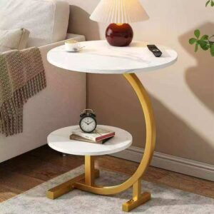 Marble White 2-Tier Side Table – Modern Living Room Accent | Luxury Furniture Kenya