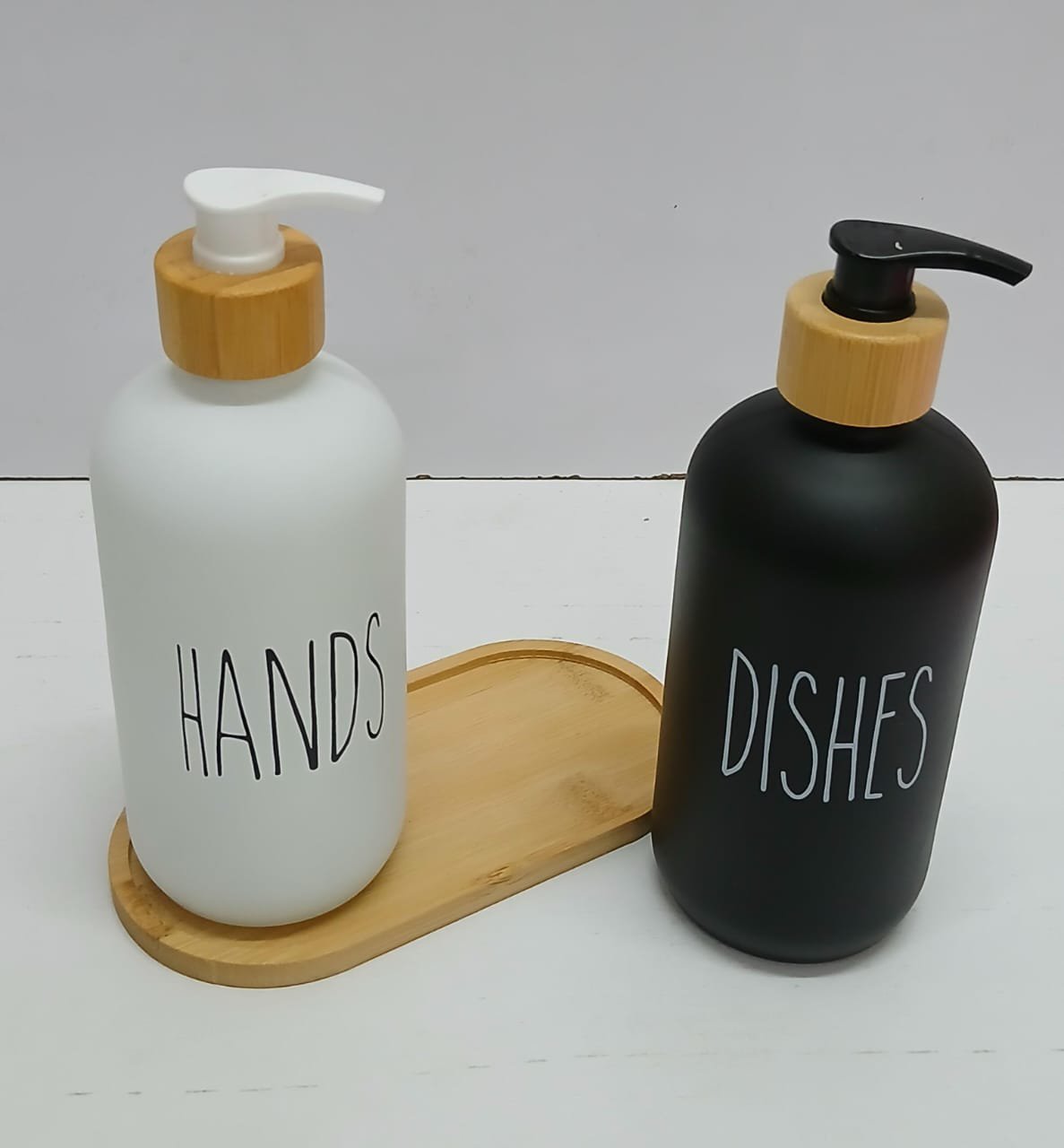 Ceramic Soap Dispenser Set with Bamboo Stand – Black/White | Bathroom & Kitchen Decor Kenya - Image 3