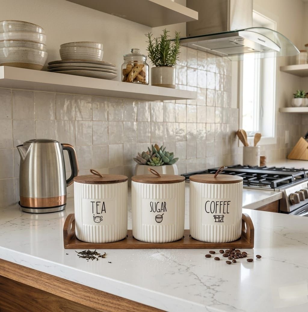 Luxury 4-Piece Ceramic Canister Set with Tray – Airtight Storage | Kitchen Organization Kenya