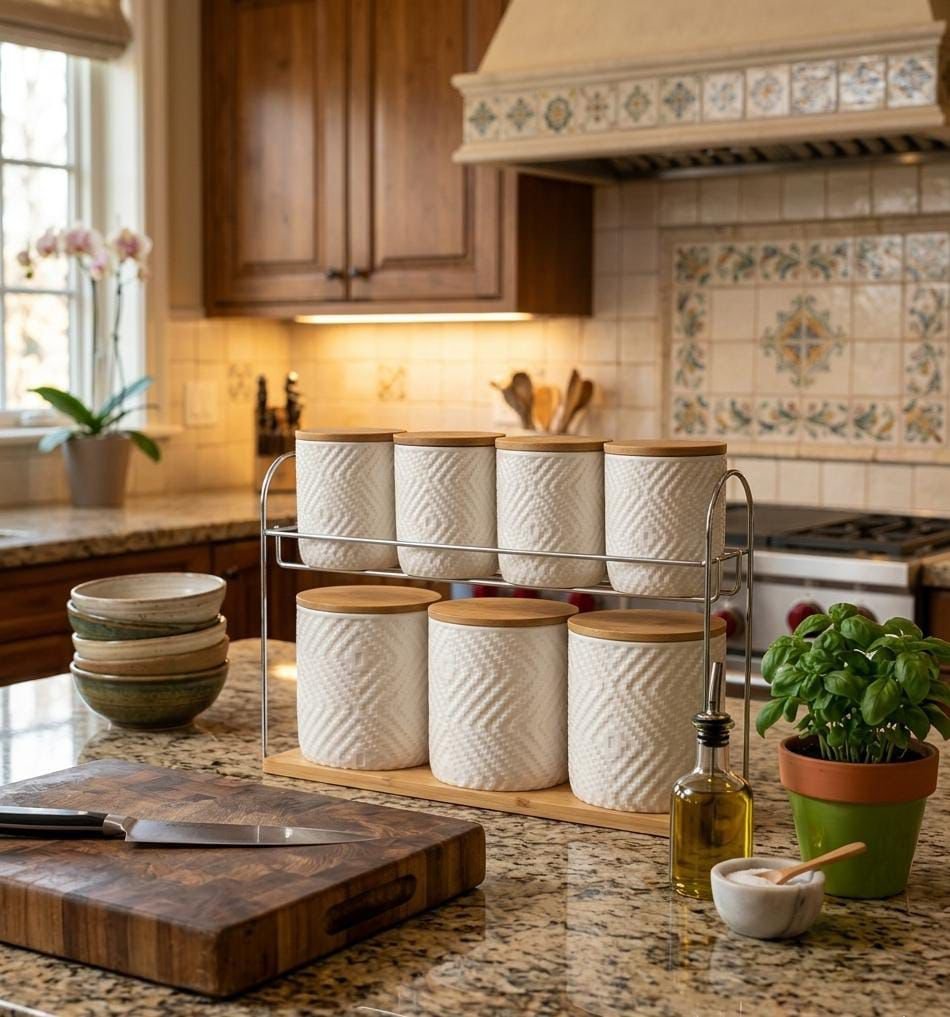 Luxury 8-Piece Ceramic Canister Set with Tray – Airtight Storage | Kitchen Organization Kenya