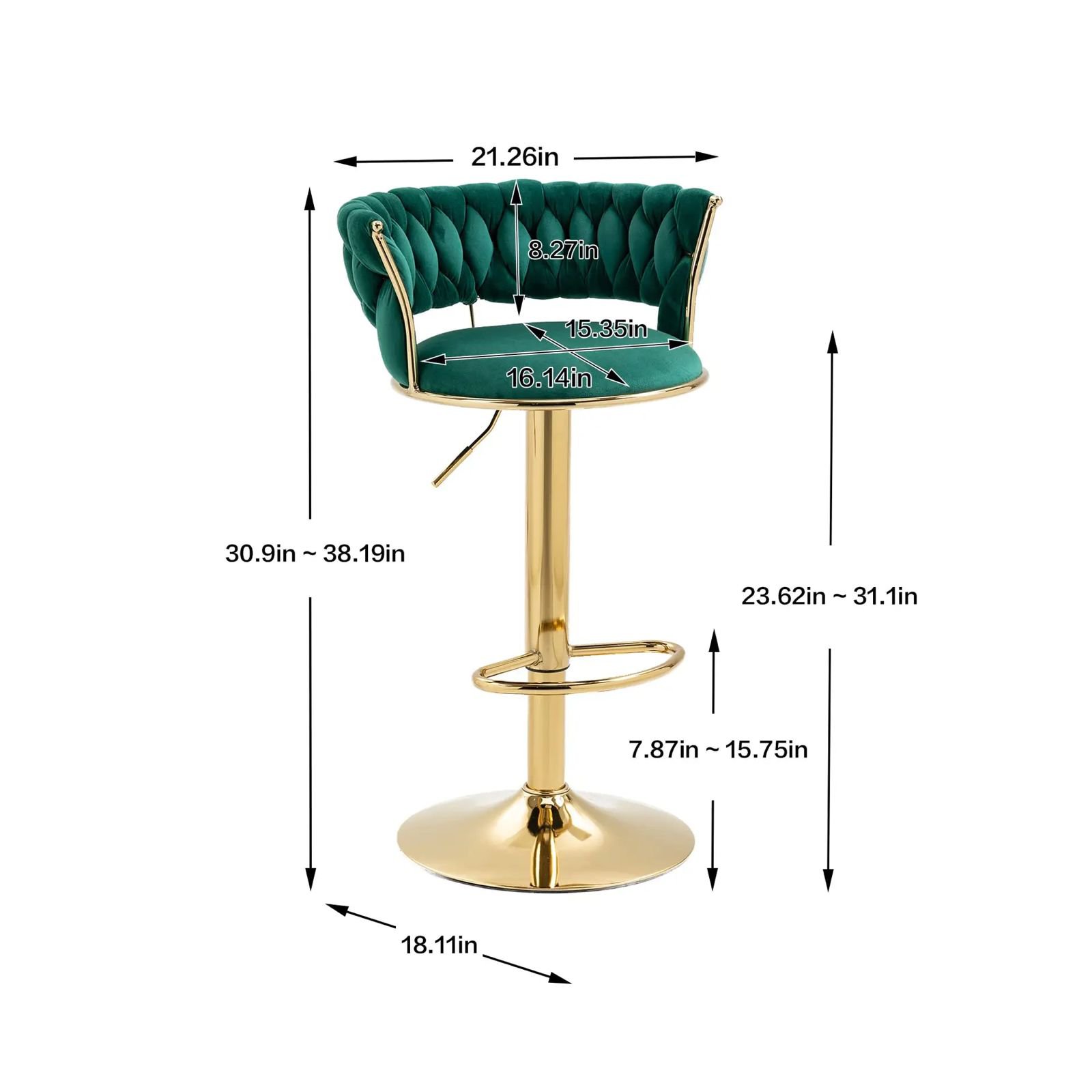 360° Swivel Emerald Green Bar Stool – Adjustable Counter Chair with Footrest | Modern Furniture Kenya - Image 3