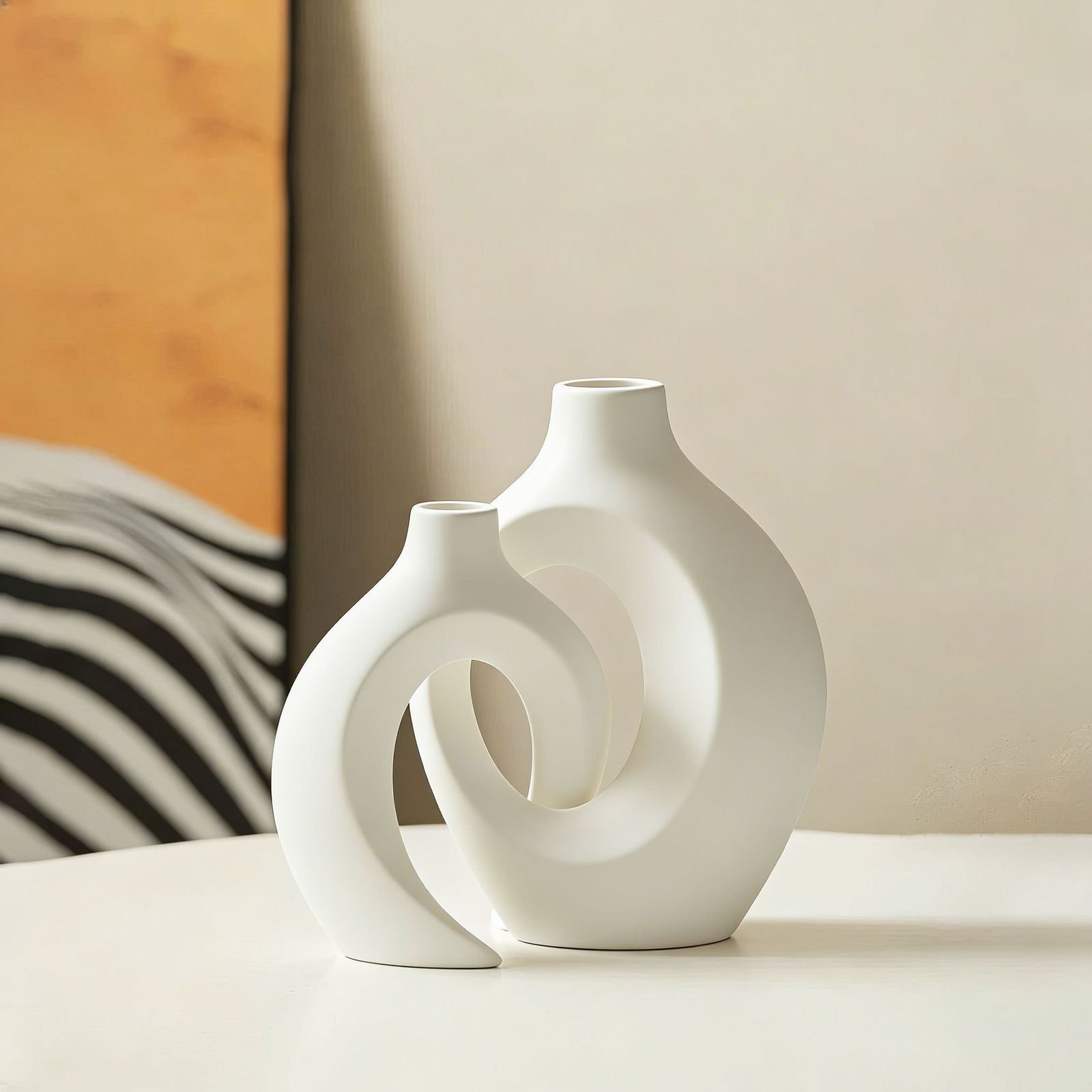 White Interlocking Abstract Vase Set (2pcs) – Modern Sculptural Flower Vases | Home Decor Kenya - Image 2