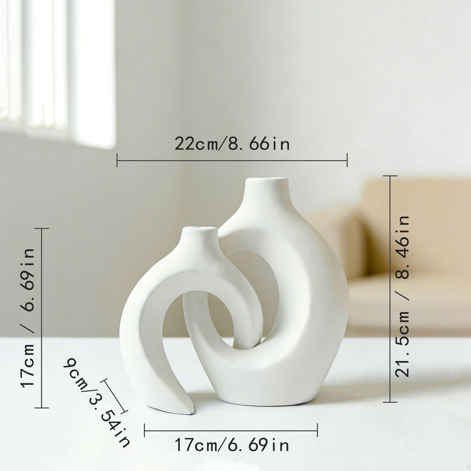 White Interlocking Abstract Vase Set (2pcs) – Modern Sculptural Flower Vases | Home Decor Kenya - Image 3