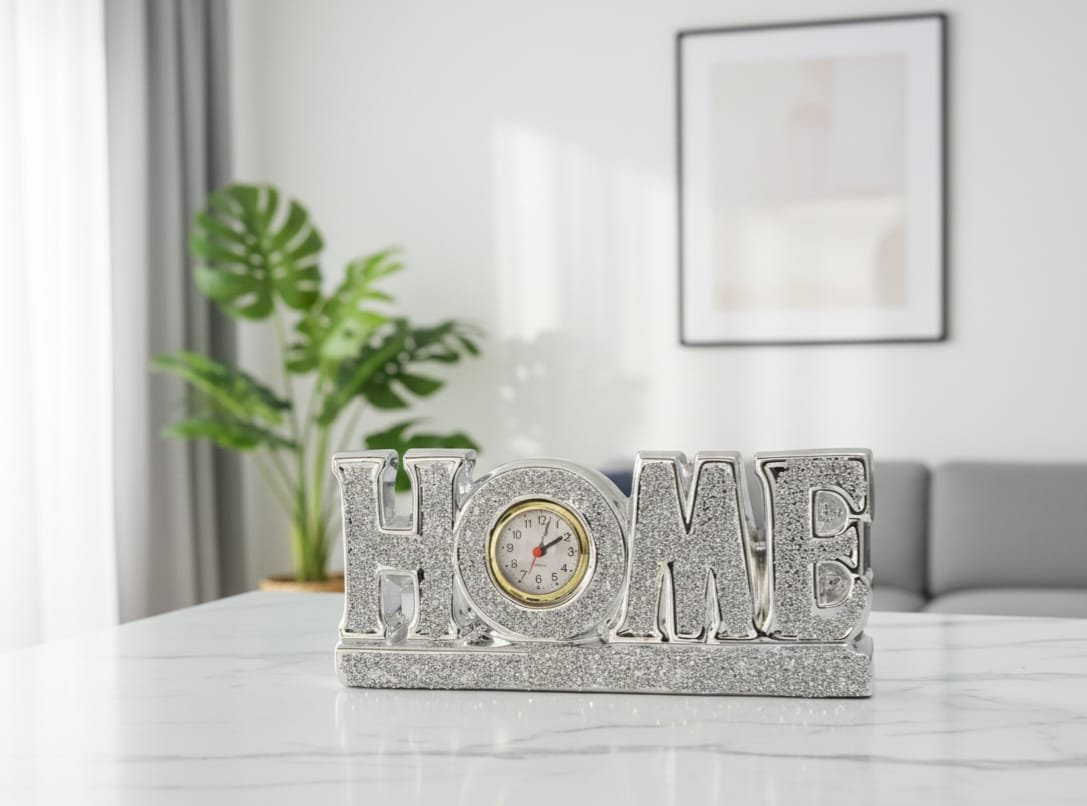 Glitter “HOME” Tabletop Clock Decor – Silver Luxe Desk Clock | Home Decor Kenya