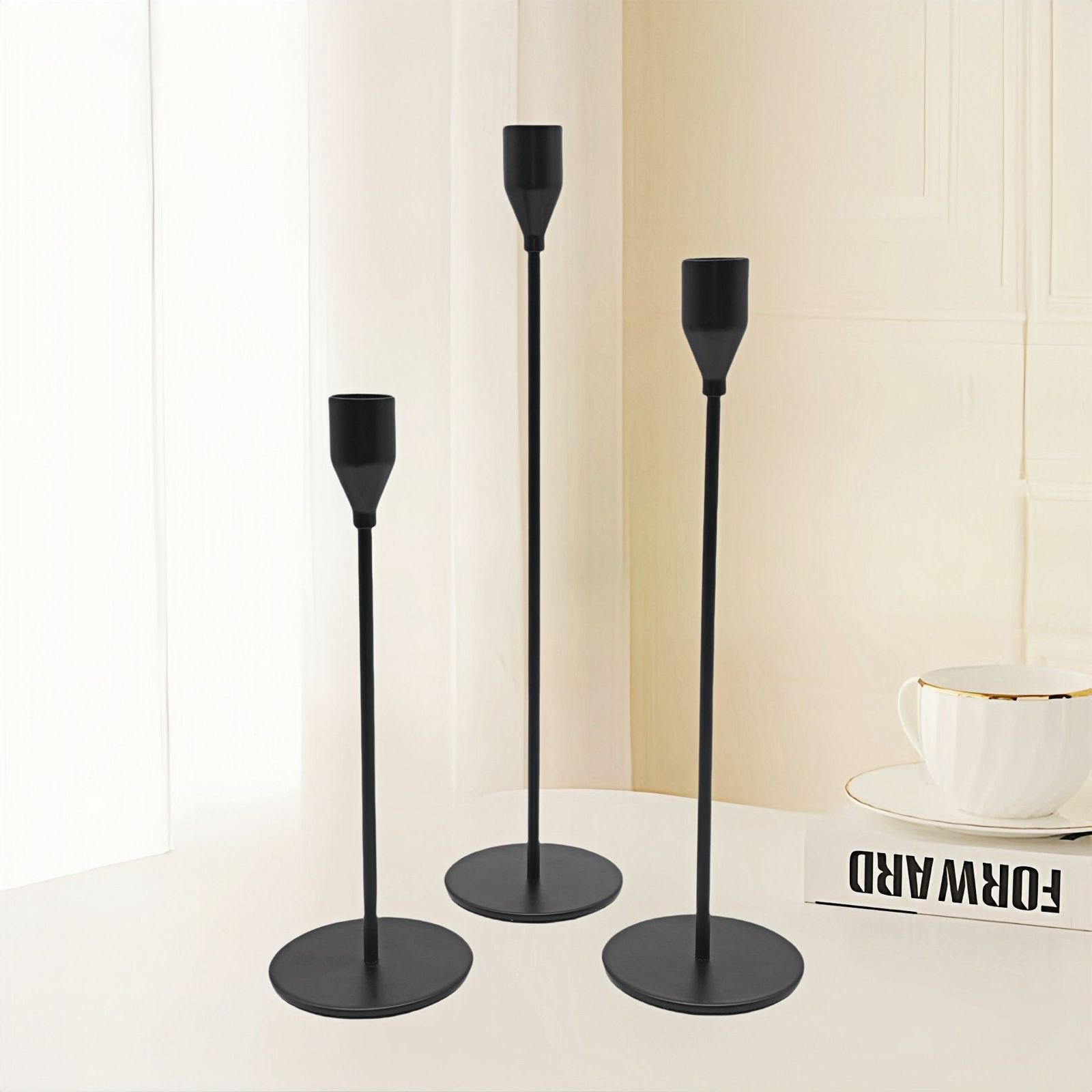 3-Piece Black Candlestick Holders Set – Modern Elegant Candle Stand Decor | Home Decor Kenya - Image 2